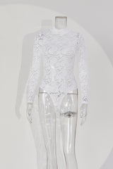 Sexy Lace White Long Sleeve Bodysuit