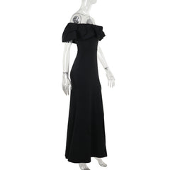 Sexy Off the Shoulder Black Pleated Slit Formal Dress