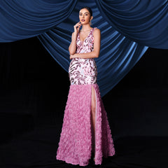 Elegant V neck Sequined Fishtail Evening Dress