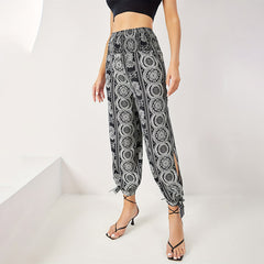 Loose Elegant Printed Hem Slit Trousers