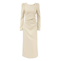 Elegant Asymmetric Collar Puff Sleeve Dress