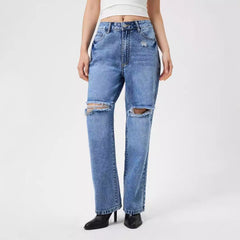 Women Loose Hole Denim Jeans