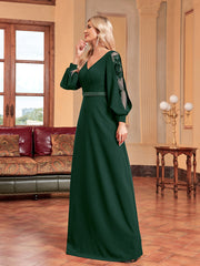 Long Sleeve Rhinestone Backless Evening Dress