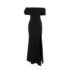 Sexy Off the Shoulder Black Pleated Slit Formal Dress