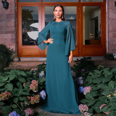 Long Sleeves Elegant Green Formal Dress