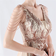 Elegant V-Neck Floral Sequin with Cloak Craft Beading Evening Dress