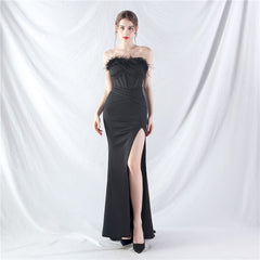 Elegant Feather Boning Corset Satin Evening Dress