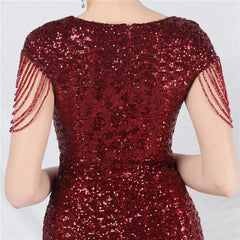 Elegant Craft Beaded Sequined Long A line Evening Dress