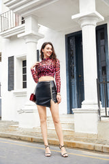 Bead Curtain Faux Leather Short Skirt