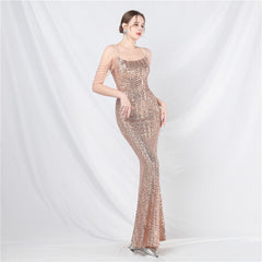 Elegant Beaded Colorful Sequin Long Evening Dress