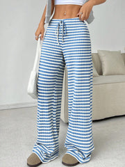 Women Stripe Drawstring Straight Leg Pants