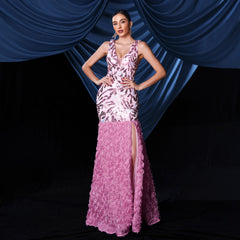 Elegant V neck Sequined Fishtail Evening Dress