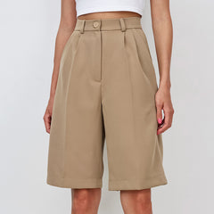 French Casual Khaki Five Point High Waist Shorts