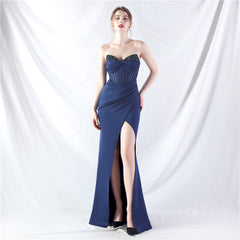 Elegant Beaded Split Rhinestone Evening Dress