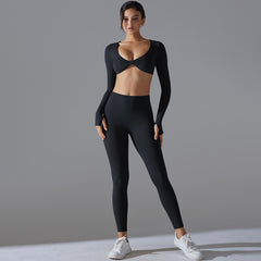 Long Sleeve Solid Color Slim Elastic Sports Suit