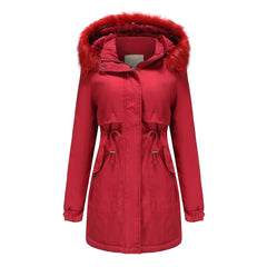 Women Cotton Padded Detachable Fur Collar Quilted Coat