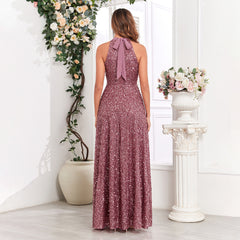 Elegant Halter Sleeveless Shiny Sequined Party Dress