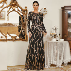 Long Sleeve Sequined Evening Dress