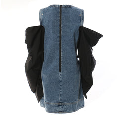 Elegant Denim Stitching Oversleeves Party Dress