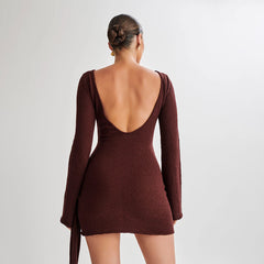 Sexy Knitted Long-Sleeve Backless Slim Fit Dress