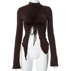 Long Sleeve Mock Neck Asymmetric Top