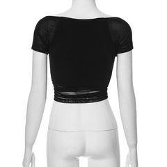 Summer Mesh See Through Short Sleeve Crop Top