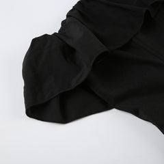 Black Ruffled Stitching Off Neck Tube Top