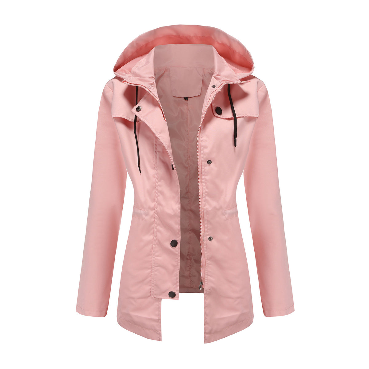 Women Mid Length Windbreaker Hooded Coat