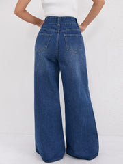 Women Denim High Waist Wide Leg Mopping Jeans