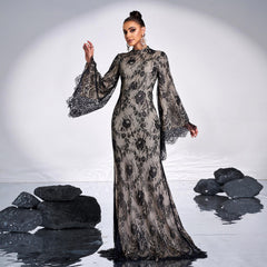 High End Long Sleeve Lace Evening Dress