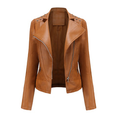 Women Rivet Thin Leather Jacket