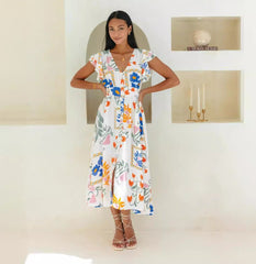 Summer Stand Floral Print Single Vacation Dress