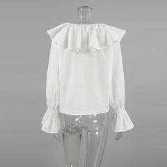 Long Sleeve Cotton Linen Ruffled Drop Shoulder Blouse