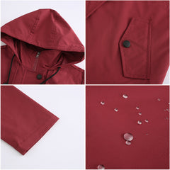 Women Mid Length Windbreaker Hooded Coat