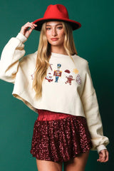 Christmas Sequined Decorative Casual Long Sleeve Short Sweater