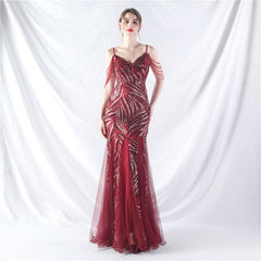 Elegant Sequin Mesh Beaded Evening Dress