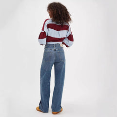 Contrast Color High Waist Washed Straight Jeans