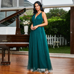 Elegant Sleeveless Green Slim Fit Evening Dress