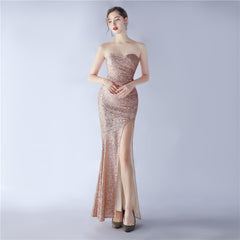 Elegant Retro Tube Top Sequin Evening Dress