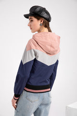 Color Block Casual Patchwork Hooded Jacket