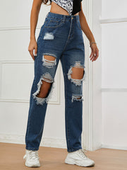 Women Ripped High Waist Casual Jeans