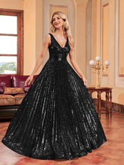 Elegant Sequin Beaded Sleeveless Evening Dress