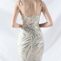 Elegant V-Neck Tube Top Sequin Evening Dress