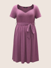 Plus Size Solid Color Short Sleeve Daily Dress
