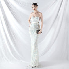 Elegant V-Neck Tube Top Sequin Evening Dress