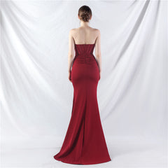 Elegant Feather Boning Corset Satin Evening Dress