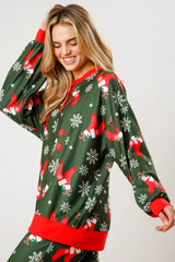 Christmas Printed Button Long Sleeve Two Piece Set