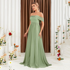 Off Shoulder Sleeveless Fruit Green Formal Dress