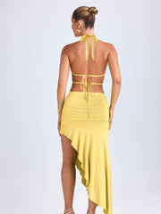 Asymmetric Pleated Backless Cutout Party Dress