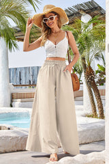 Summer High Waist Loose Cotton Linen Wide Leg Pants